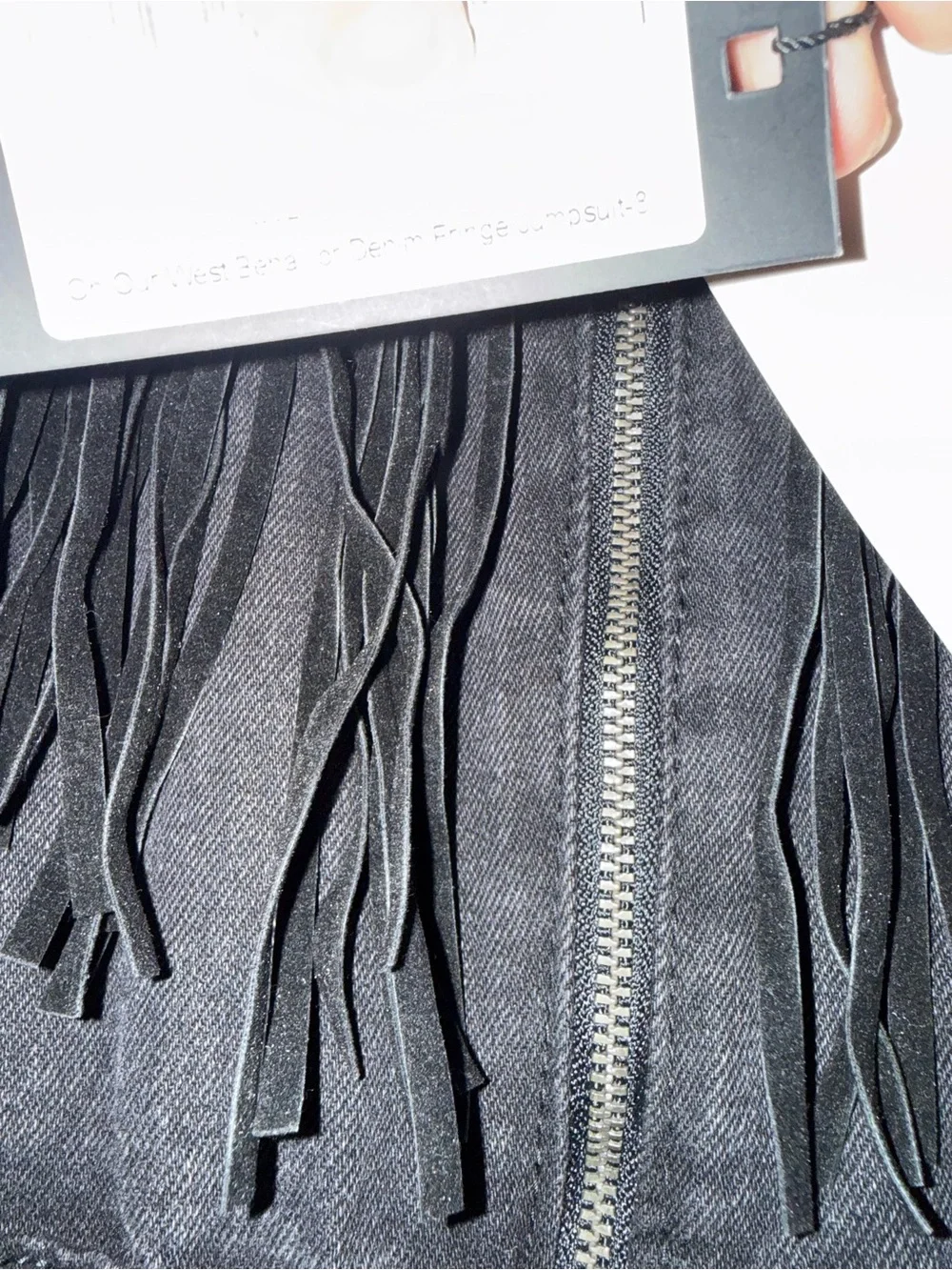 On Our West Behavior Nasty Gal Black Fringe Detail Wide-Leg denim Jumpsuit - Picture 4 of 5